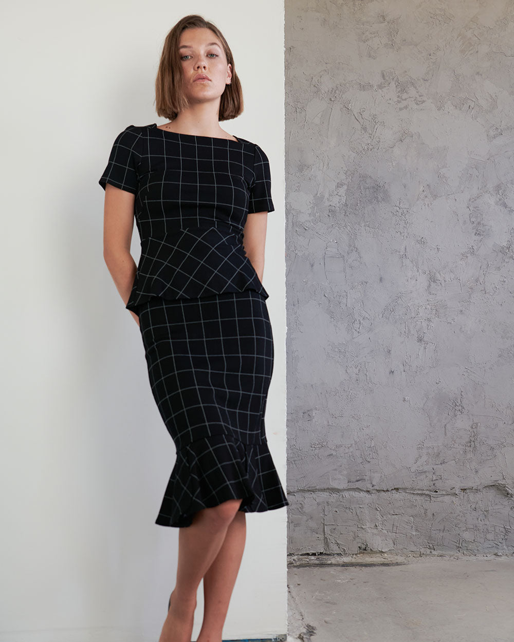 Mya Grid Fluted Hem Skirt