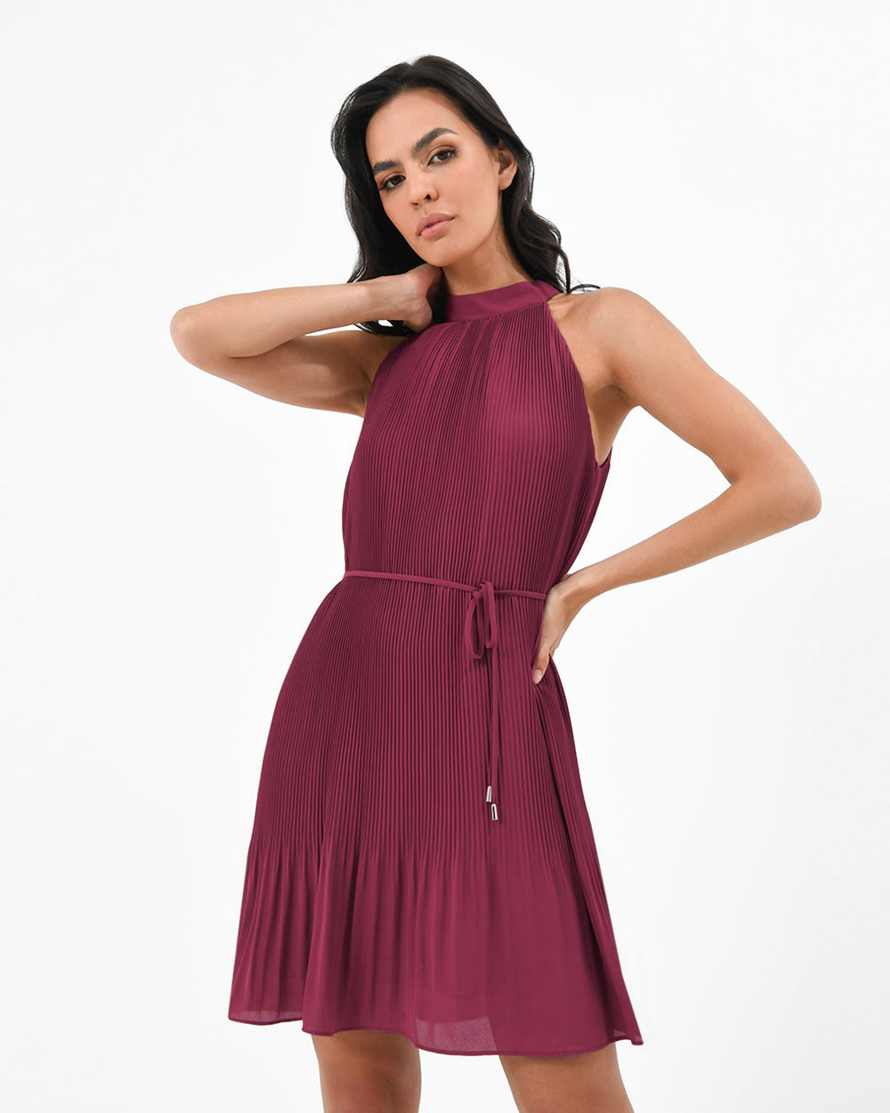 Ariella Pleated Halter Dress