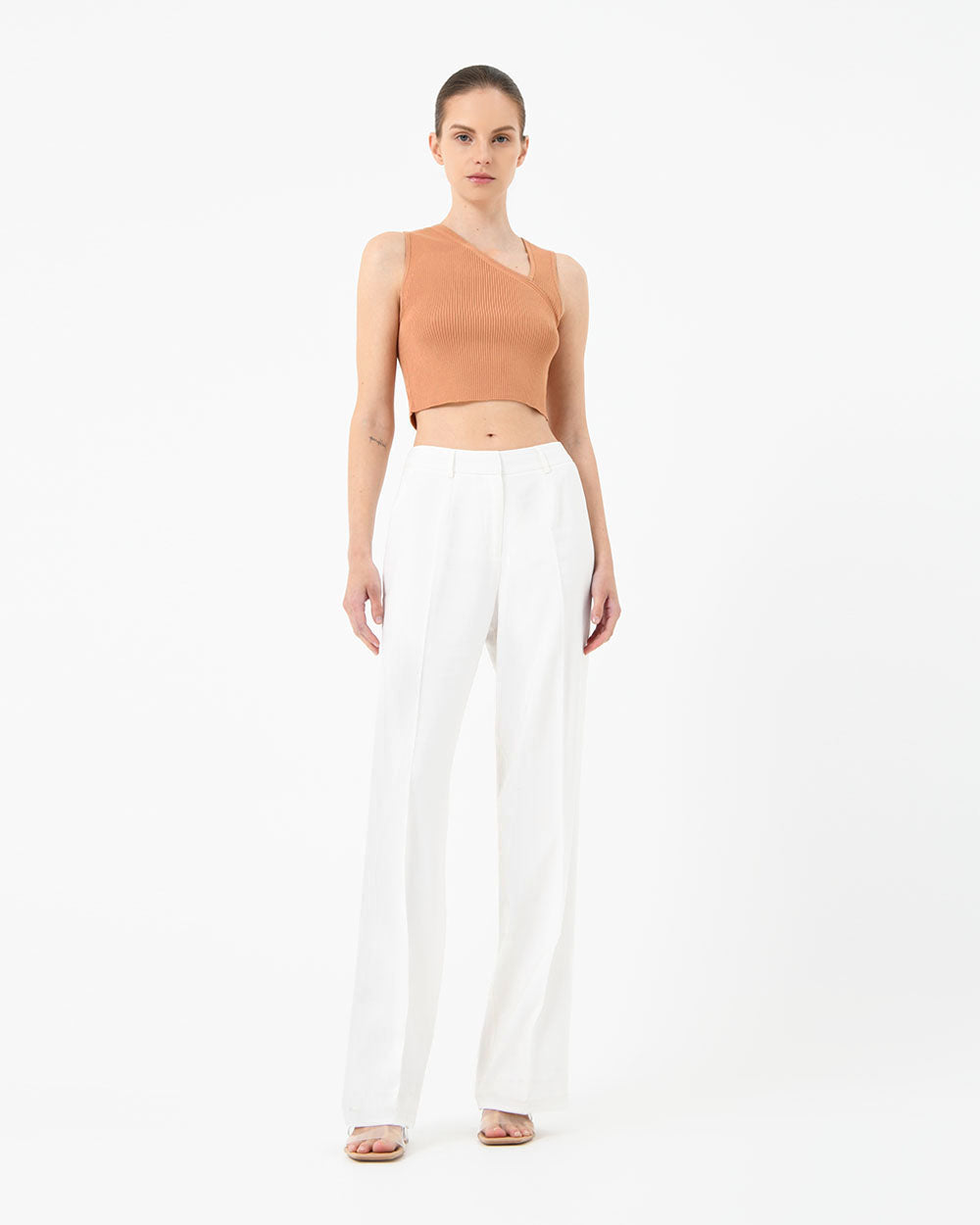 Cher Asymmetric Crop Knit Top