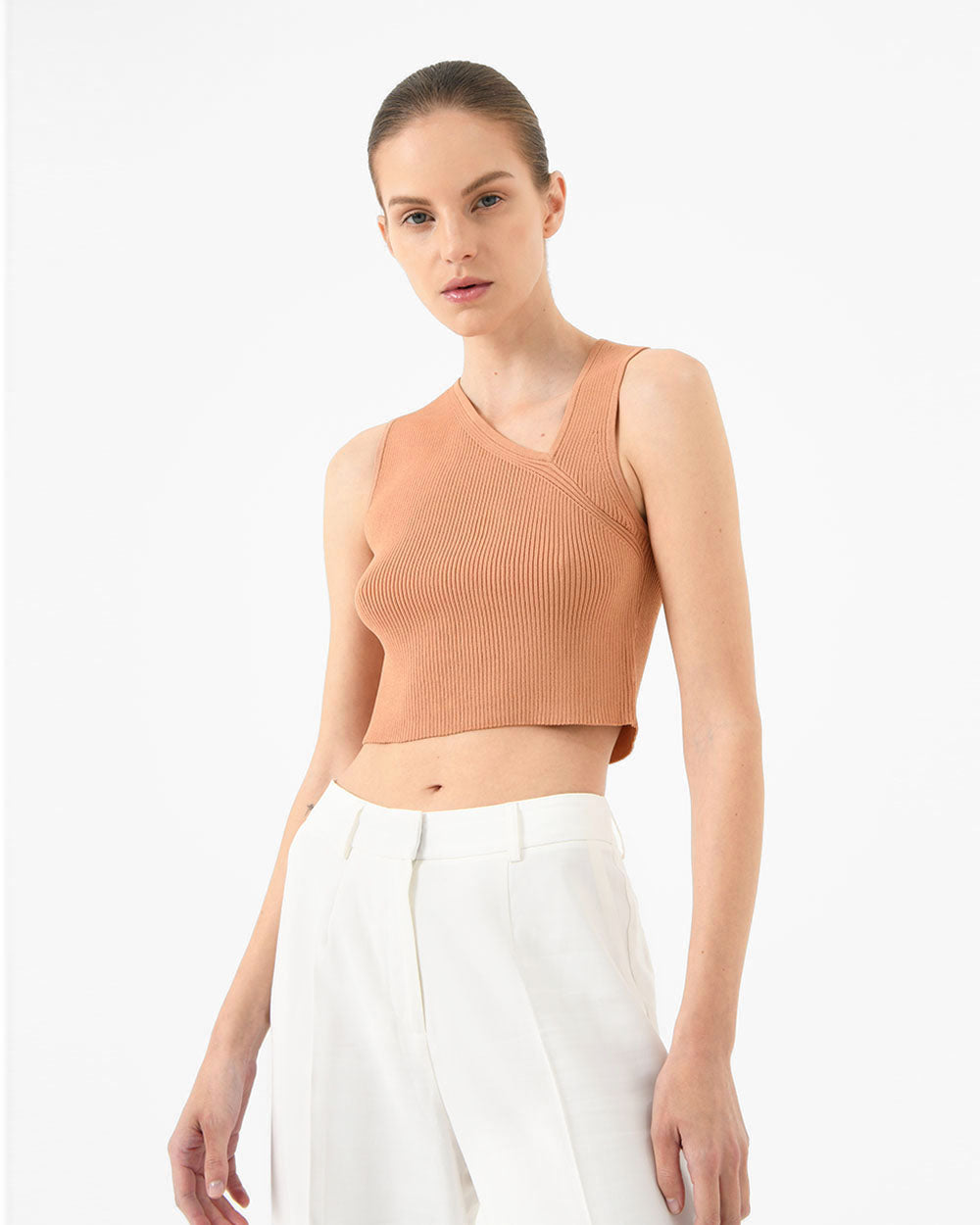 Cher Asymmetric Crop Knit Top
