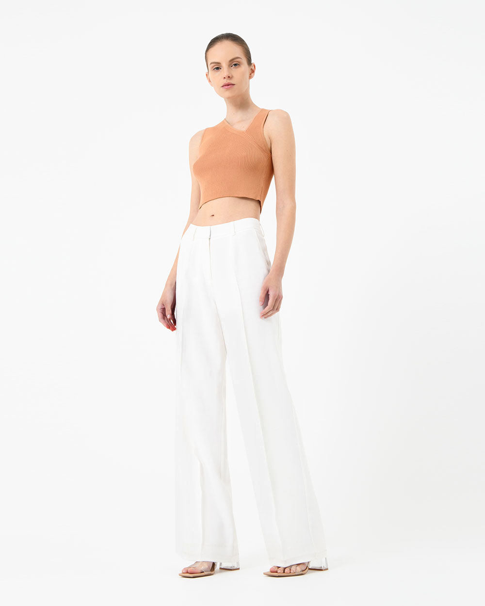 Cher Asymmetric Crop Knit Top