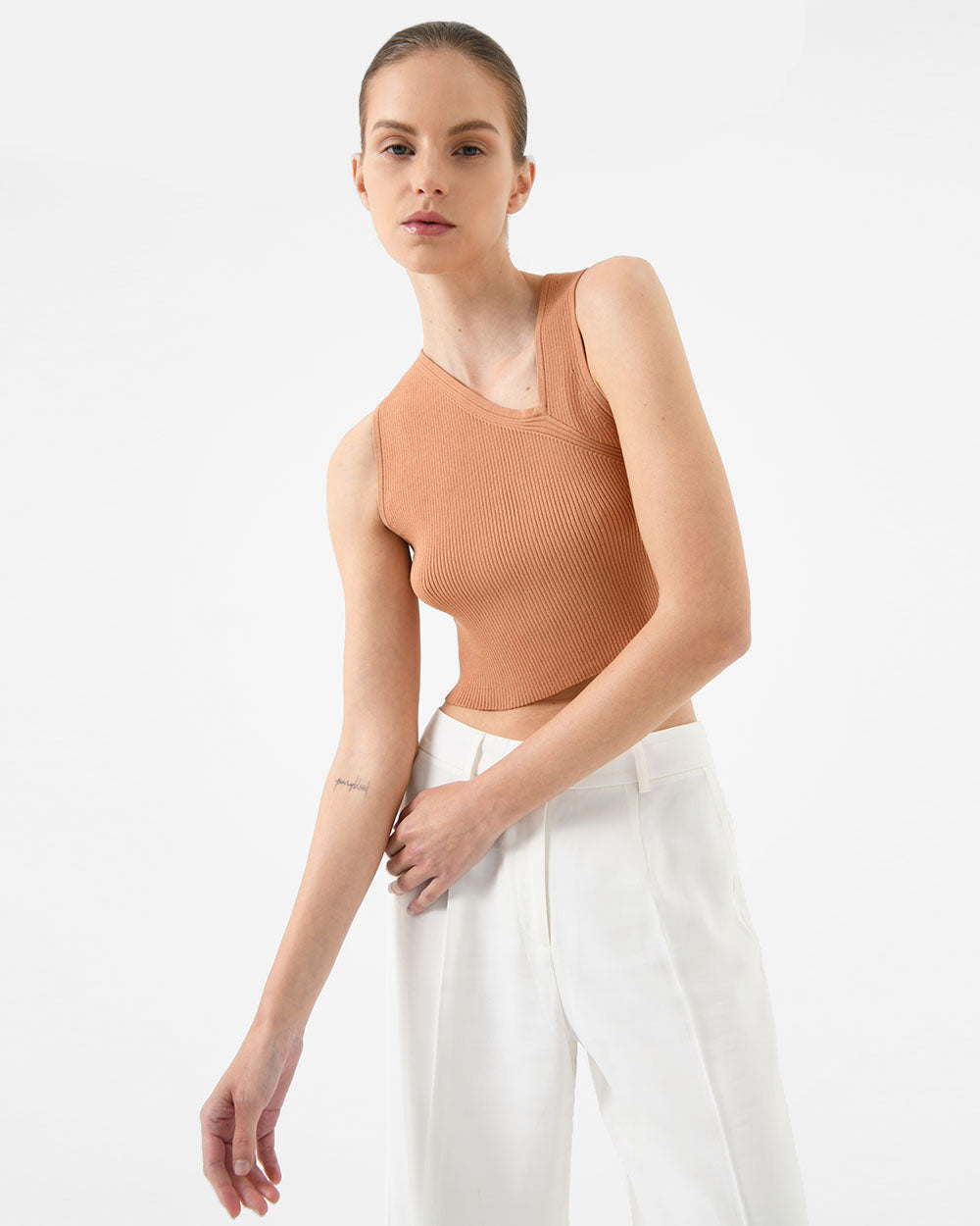 Cher Asymmetric Crop Knit Top