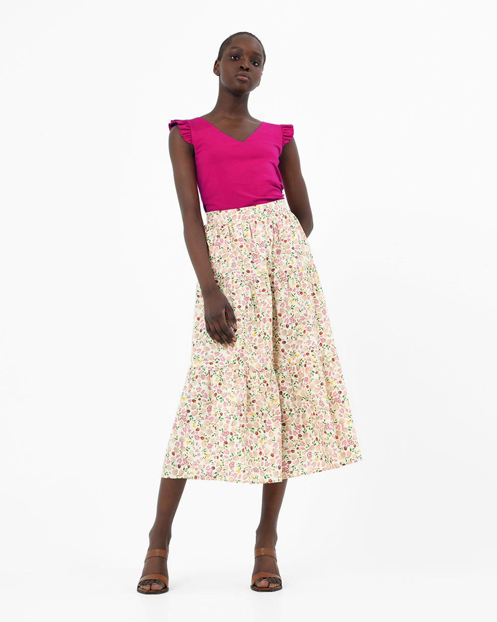 Doha Floral Print Tiered Skirt