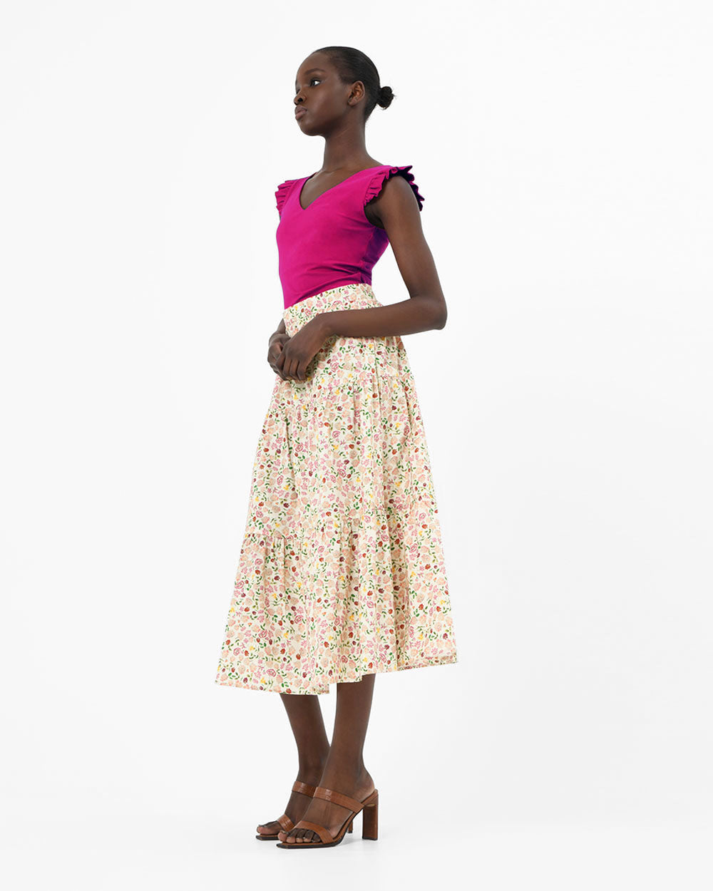 Doha Floral Print Tiered Skirt