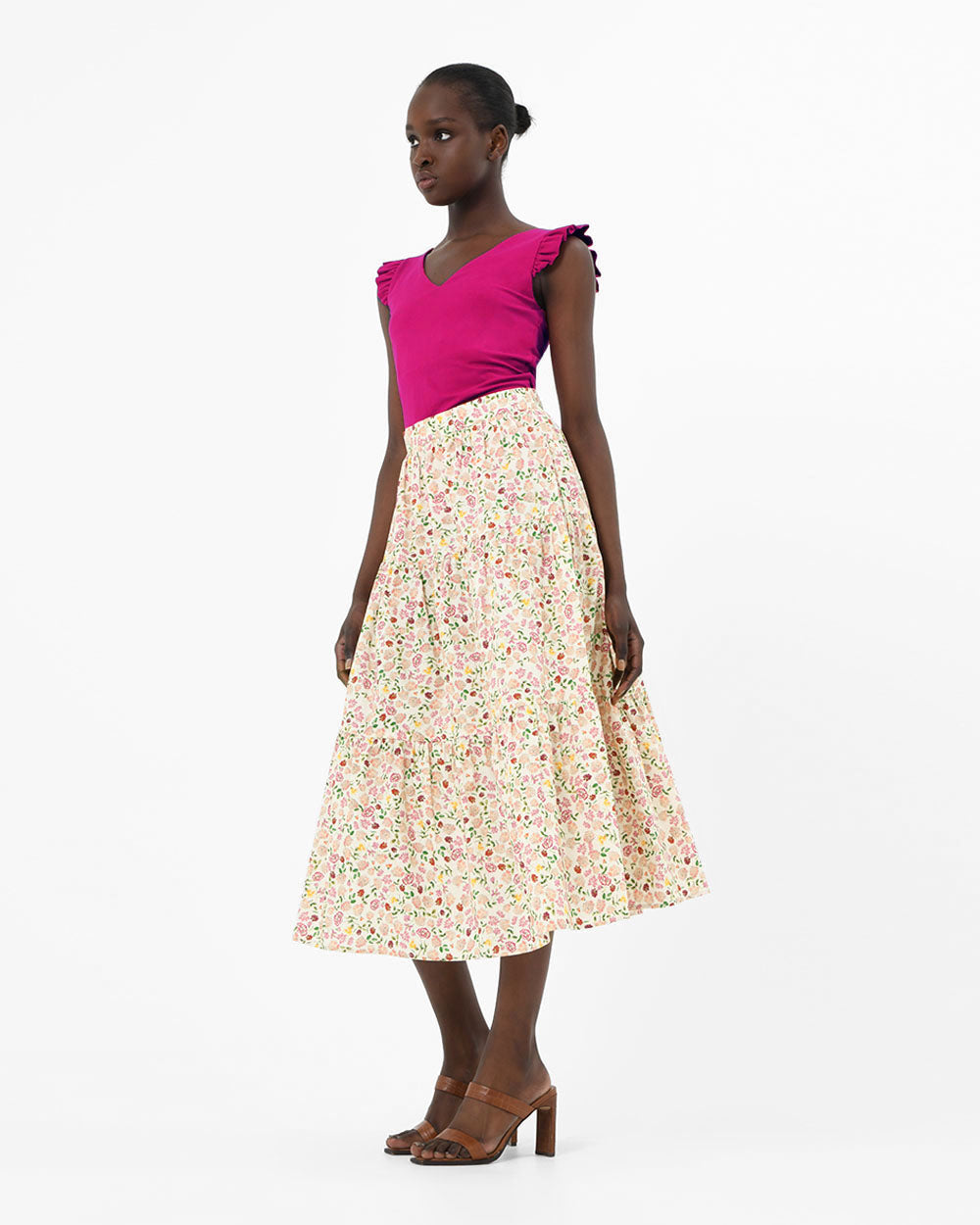 Doha Floral Print Tiered Skirt