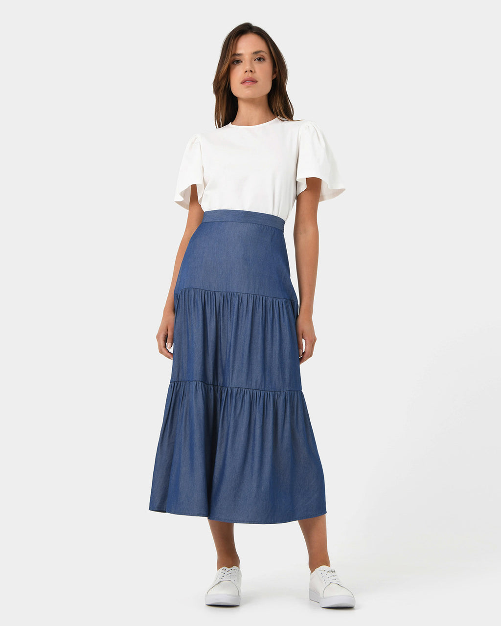 Ayleen Chambray Tiered Skirt