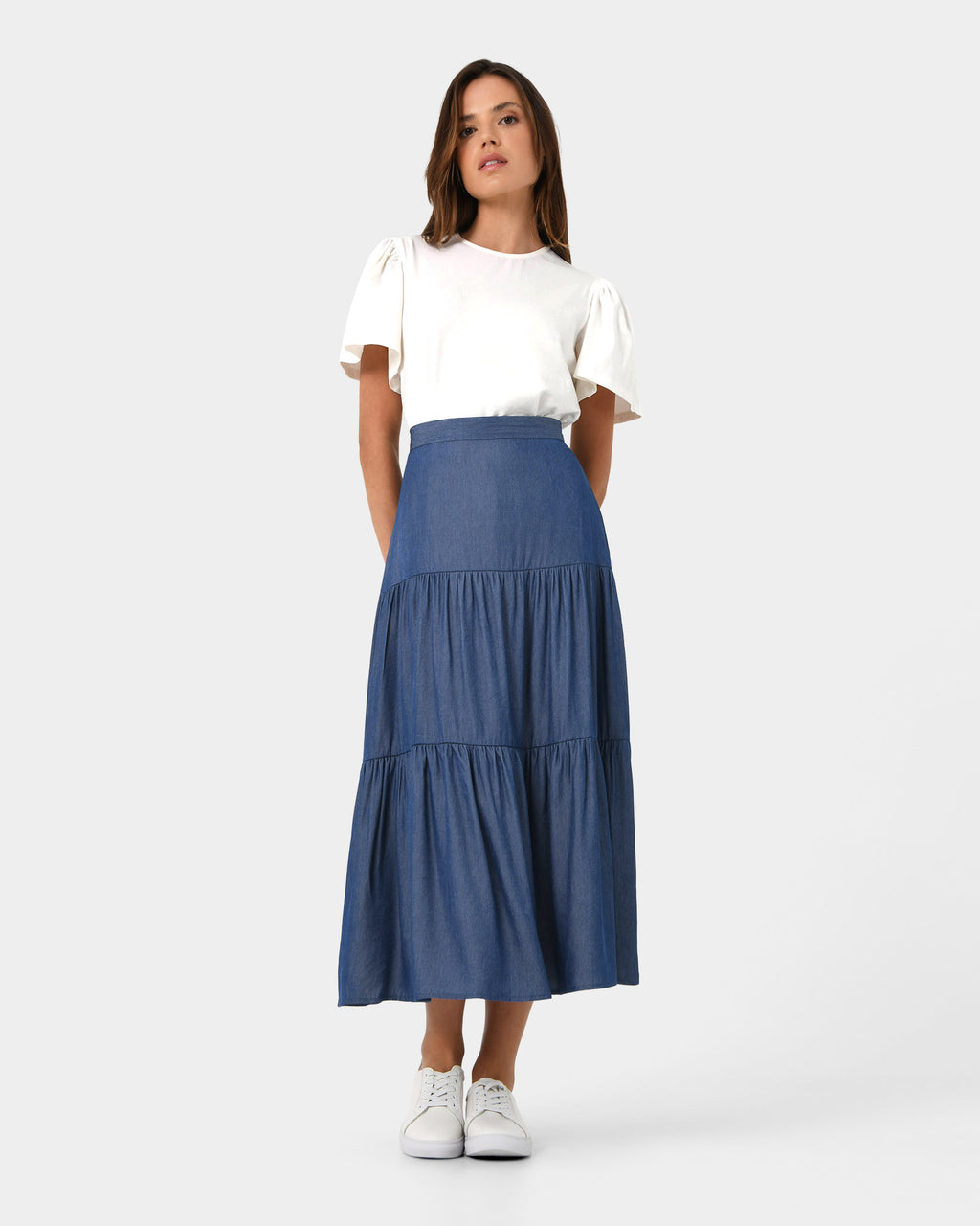 Ayleen Chambray Tiered Skirt