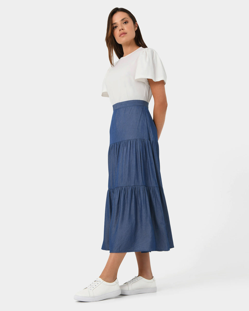 Ayleen Chambray Tiered Skirt