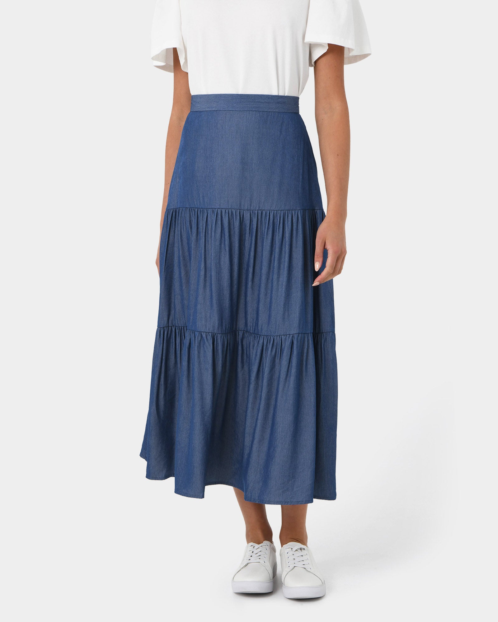 Ayleen Chambray Tiered Skirt