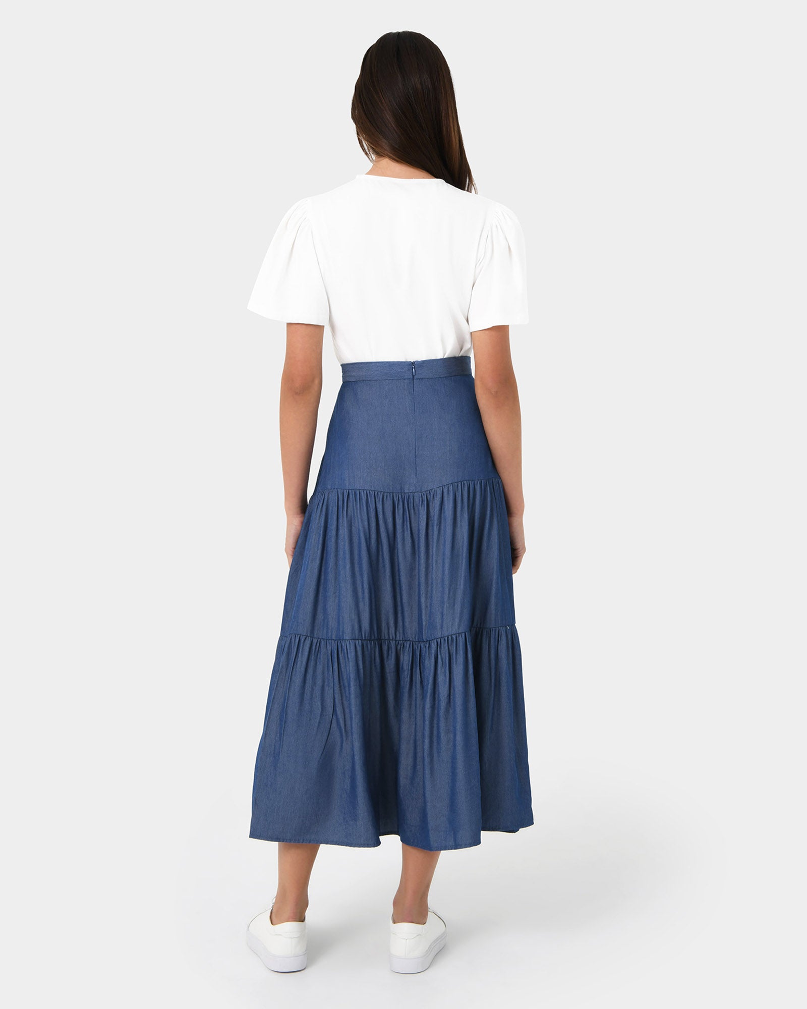 Ayleen Chambray Tiered Skirt