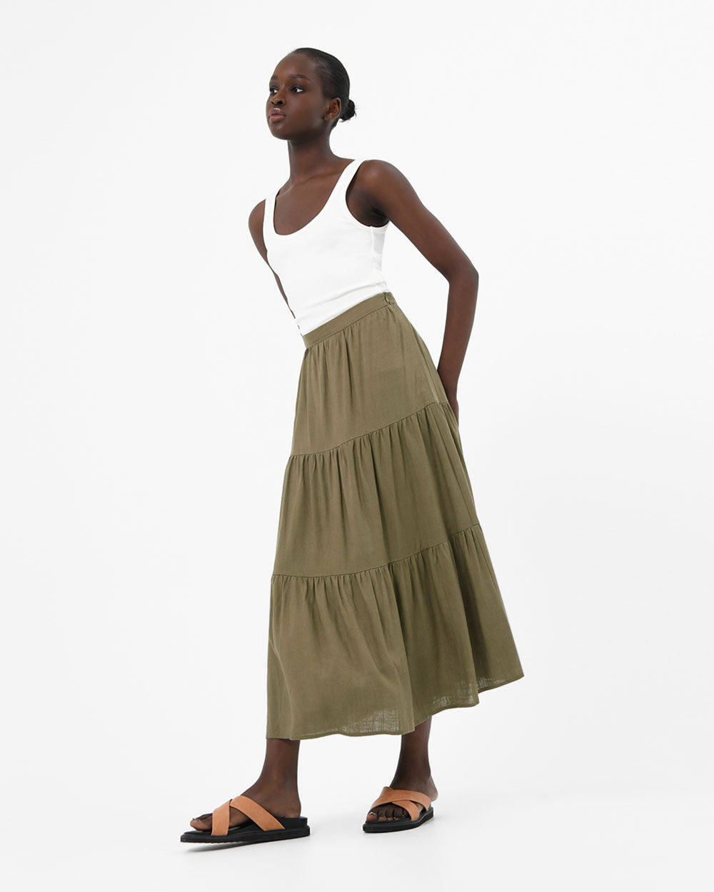 Nice Linen Blend Tiered Skirt