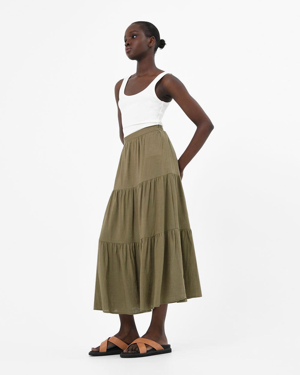 Nice Linen Blend Tiered Skirt
