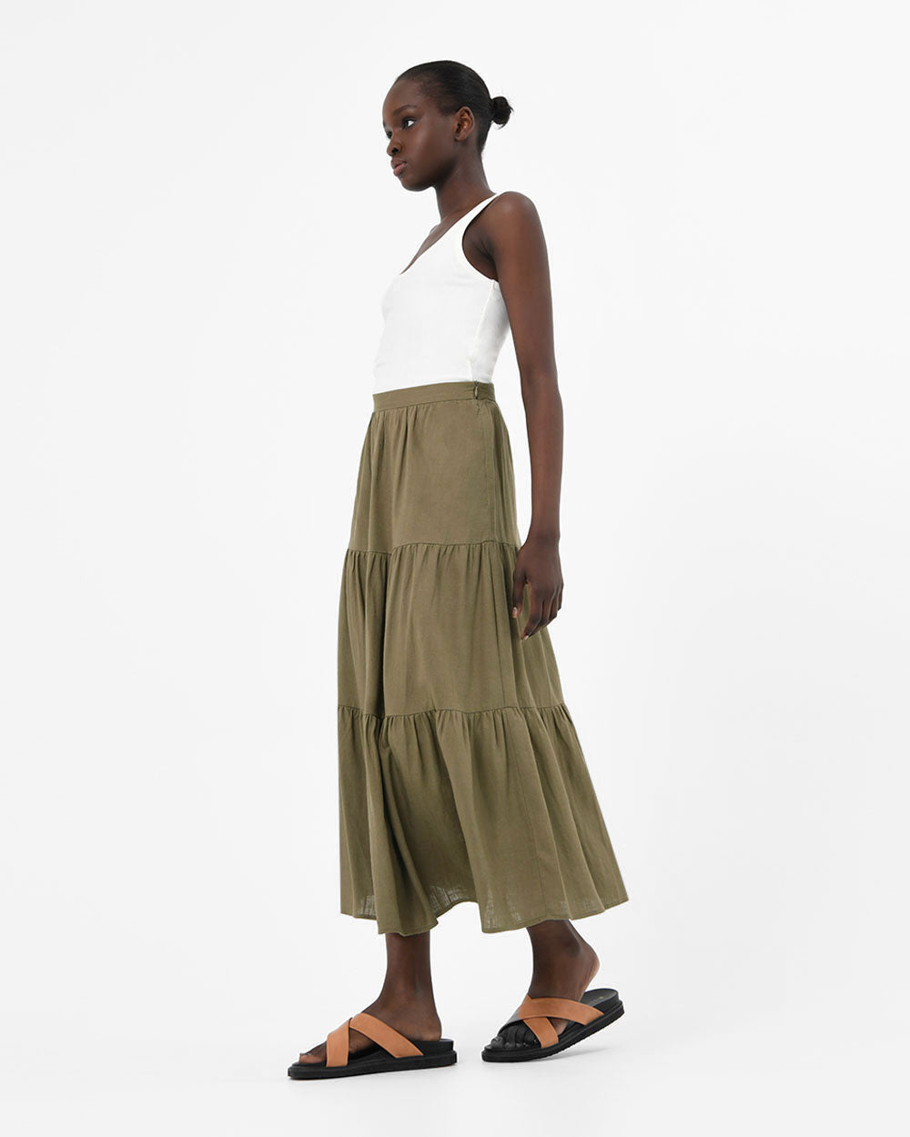 Nice Linen Blend Tiered Skirt