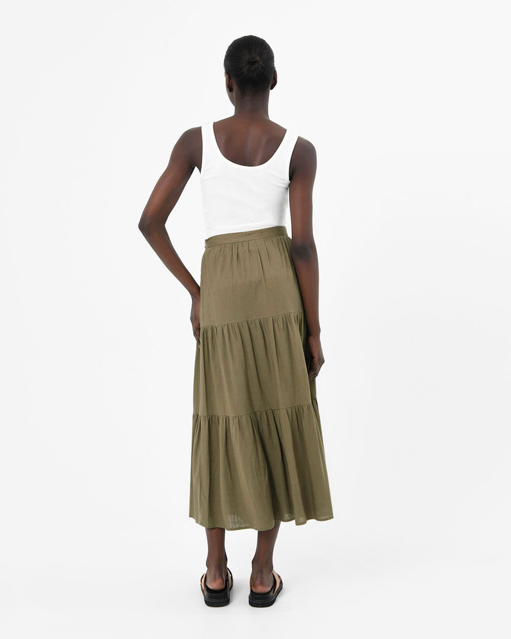 Nice Linen Blend Tiered Skirt