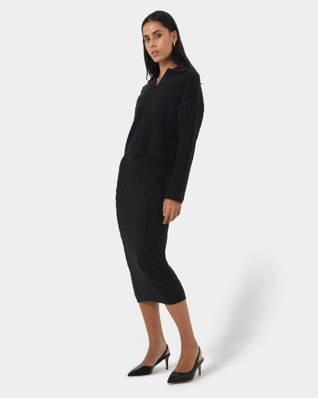Honesty Cable Midi Knit Skirt