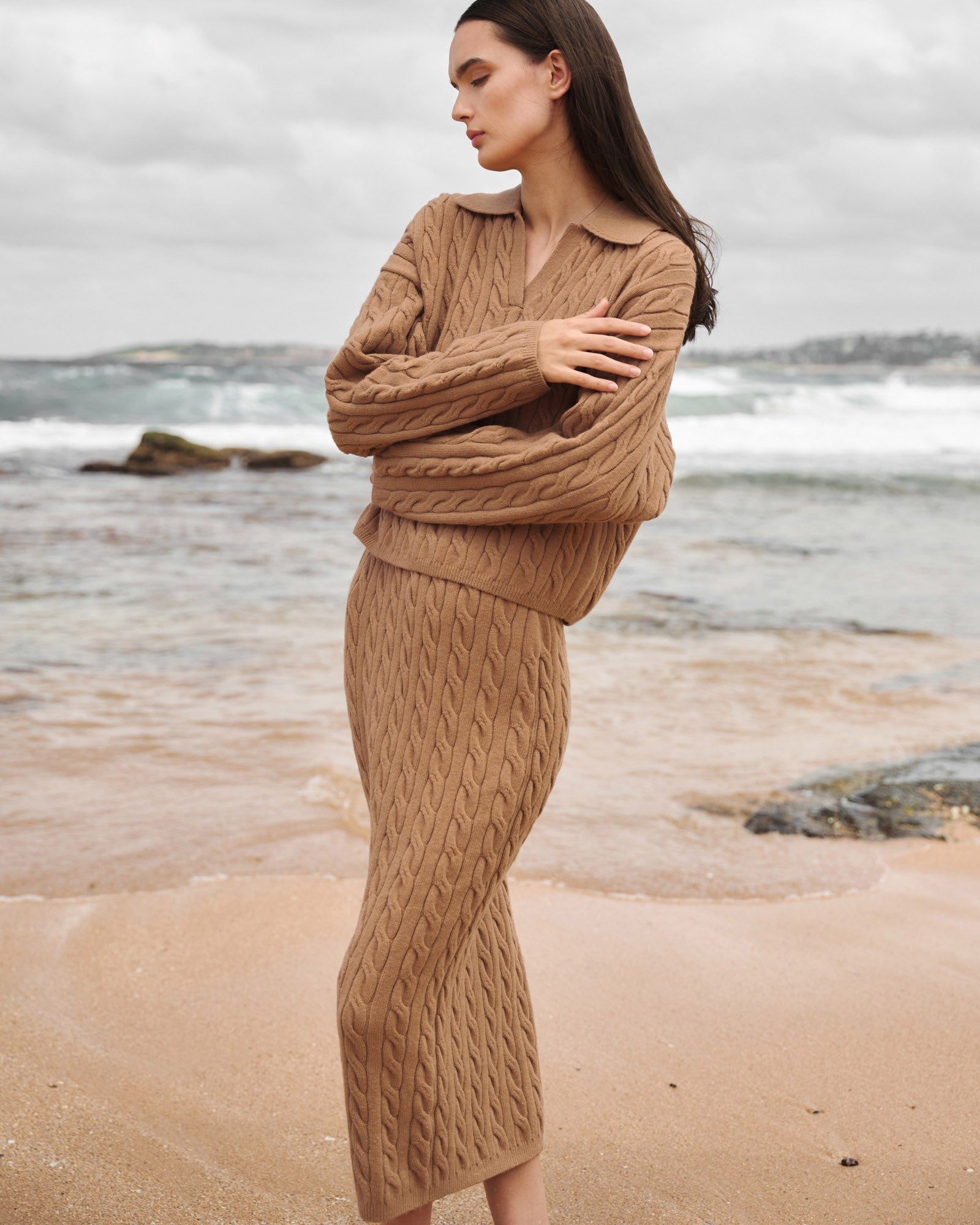 Honesty Cable Midi Knit Skirt