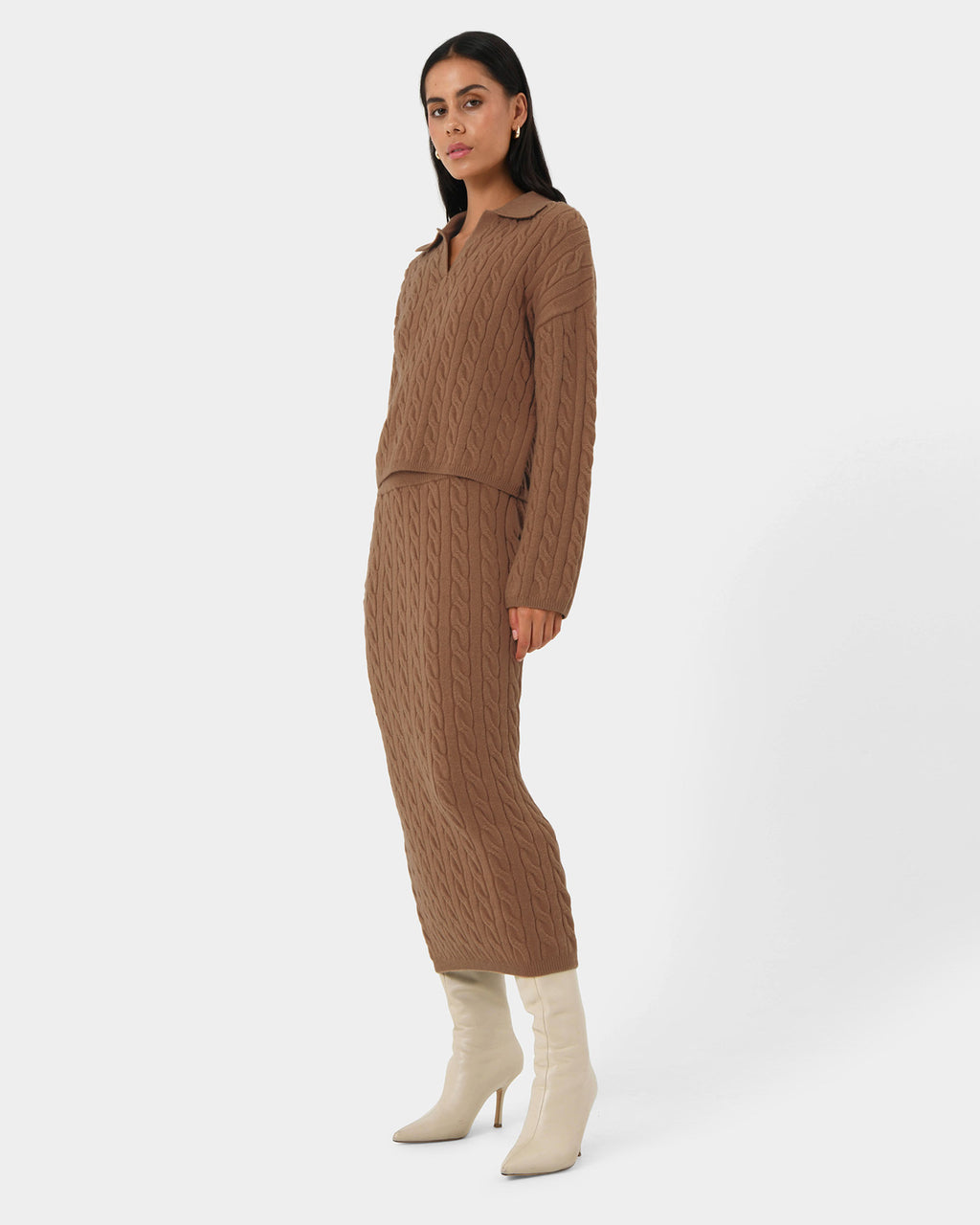 Honesty Cable Midi Knit Skirt