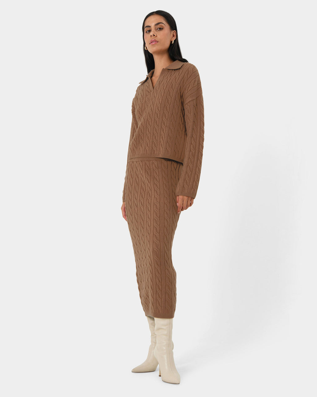 Honesty Cable Midi Knit Skirt