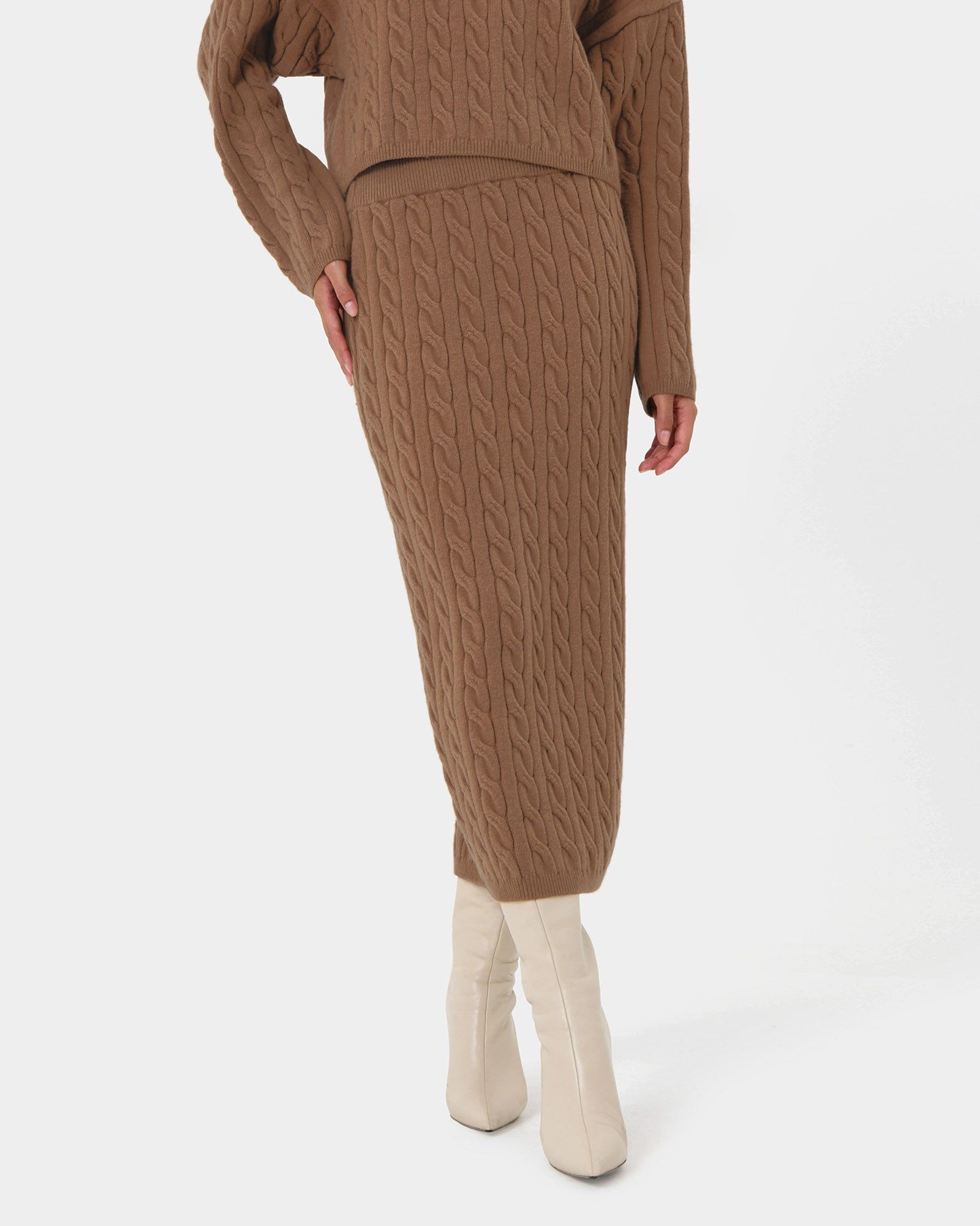 Honesty Cable Midi Knit Skirt