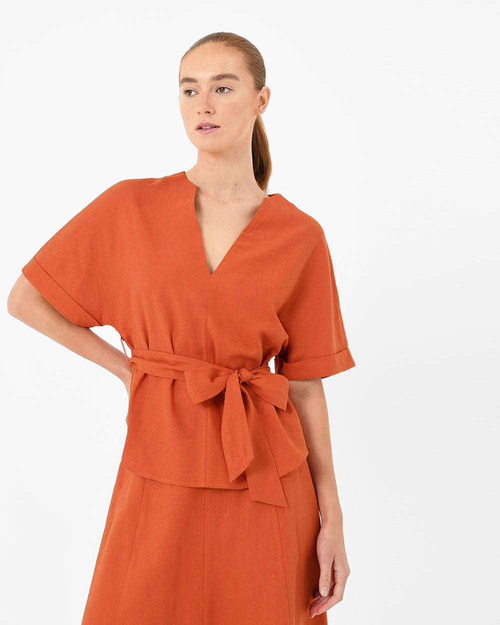 Claudia Tie Waist Linen Top