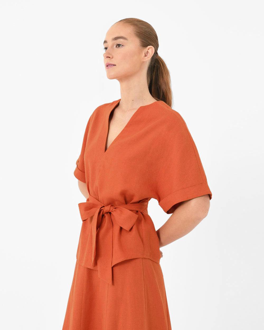 Claudia Tie Waist Linen Top