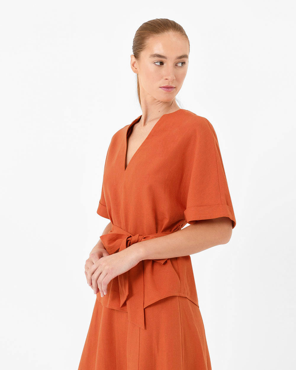 Claudia Tie Waist Linen Top