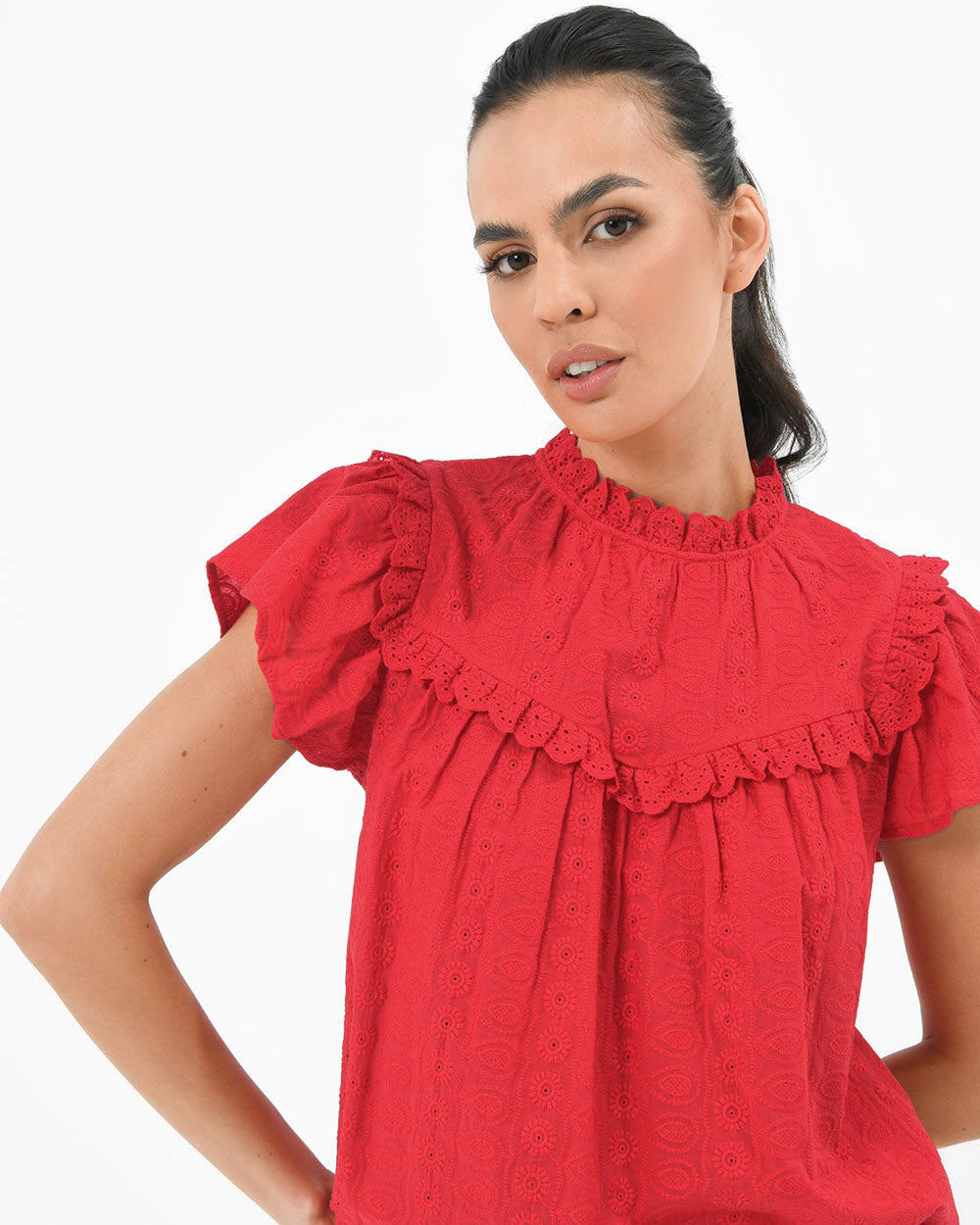 Vitanic Crochet Ruffle Top