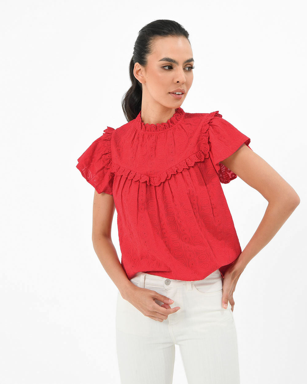 Vitanic Crochet Ruffle Top