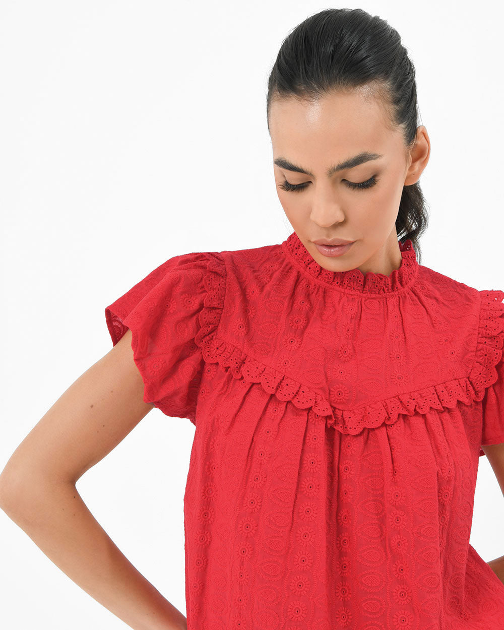 Vitanic Crochet Ruffle Top