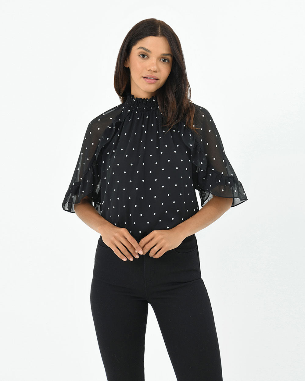 Doris High Neck Frill Blouse