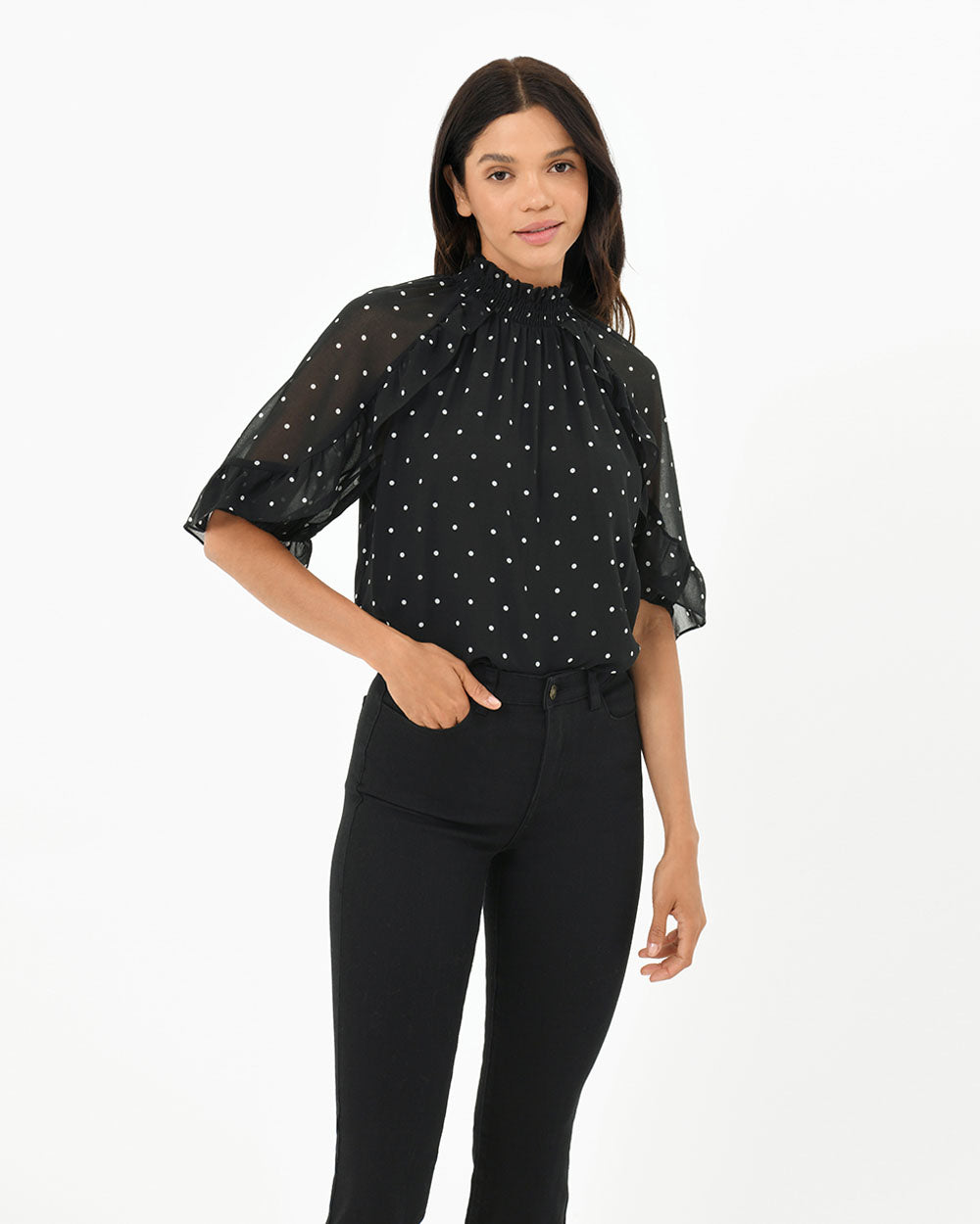 Doris High Neck Frill Blouse