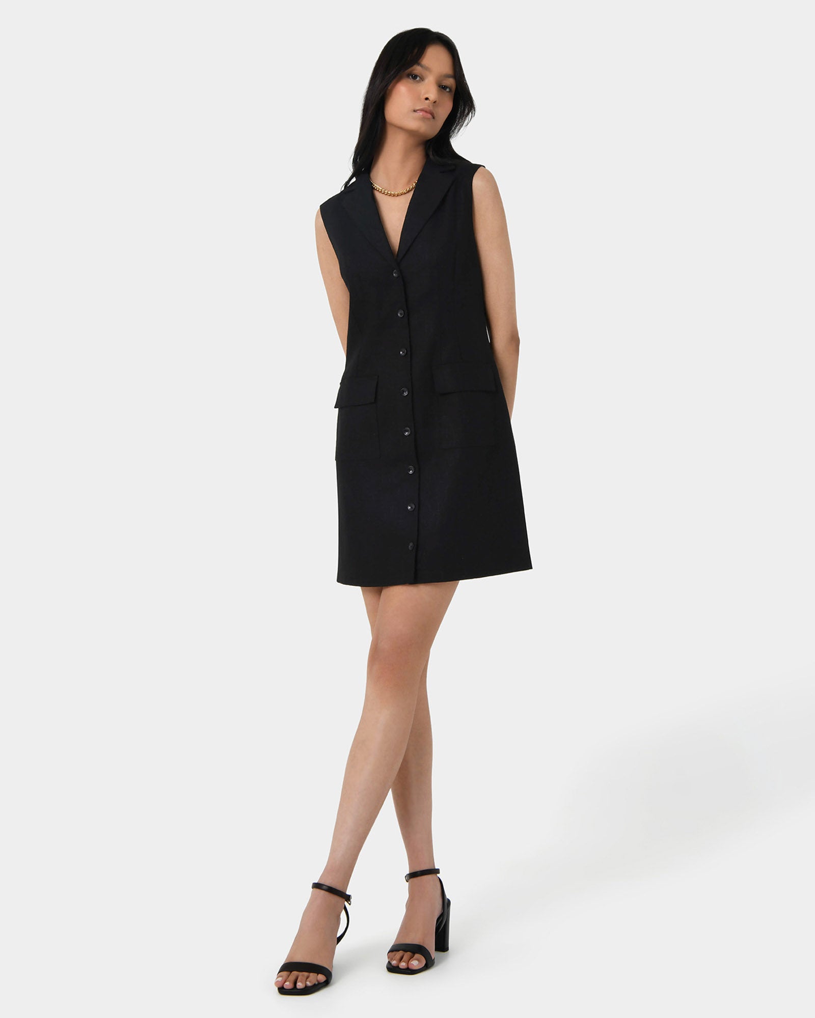 Valeria Buttoned Linen Dress