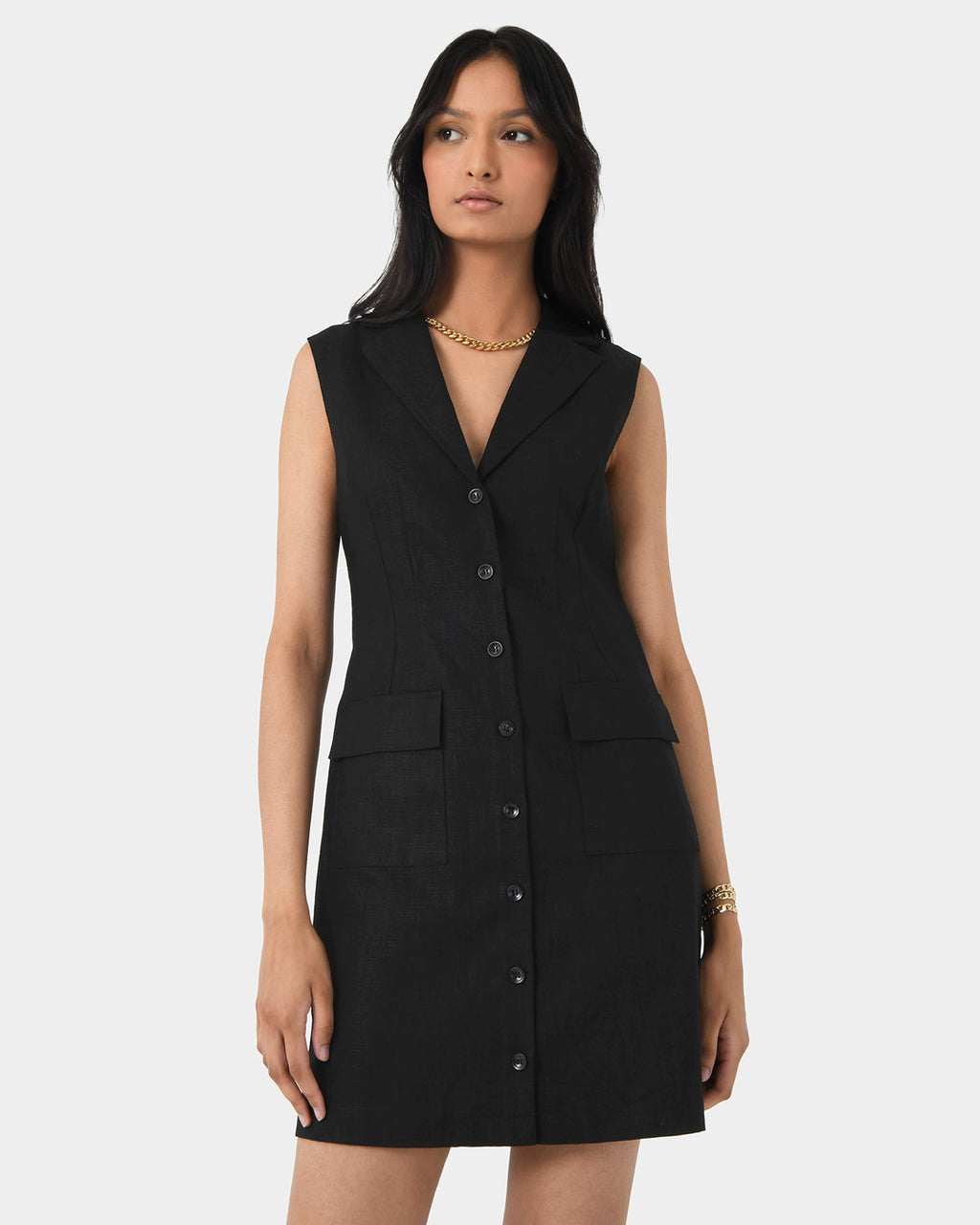 Valeria Buttoned Linen Dress