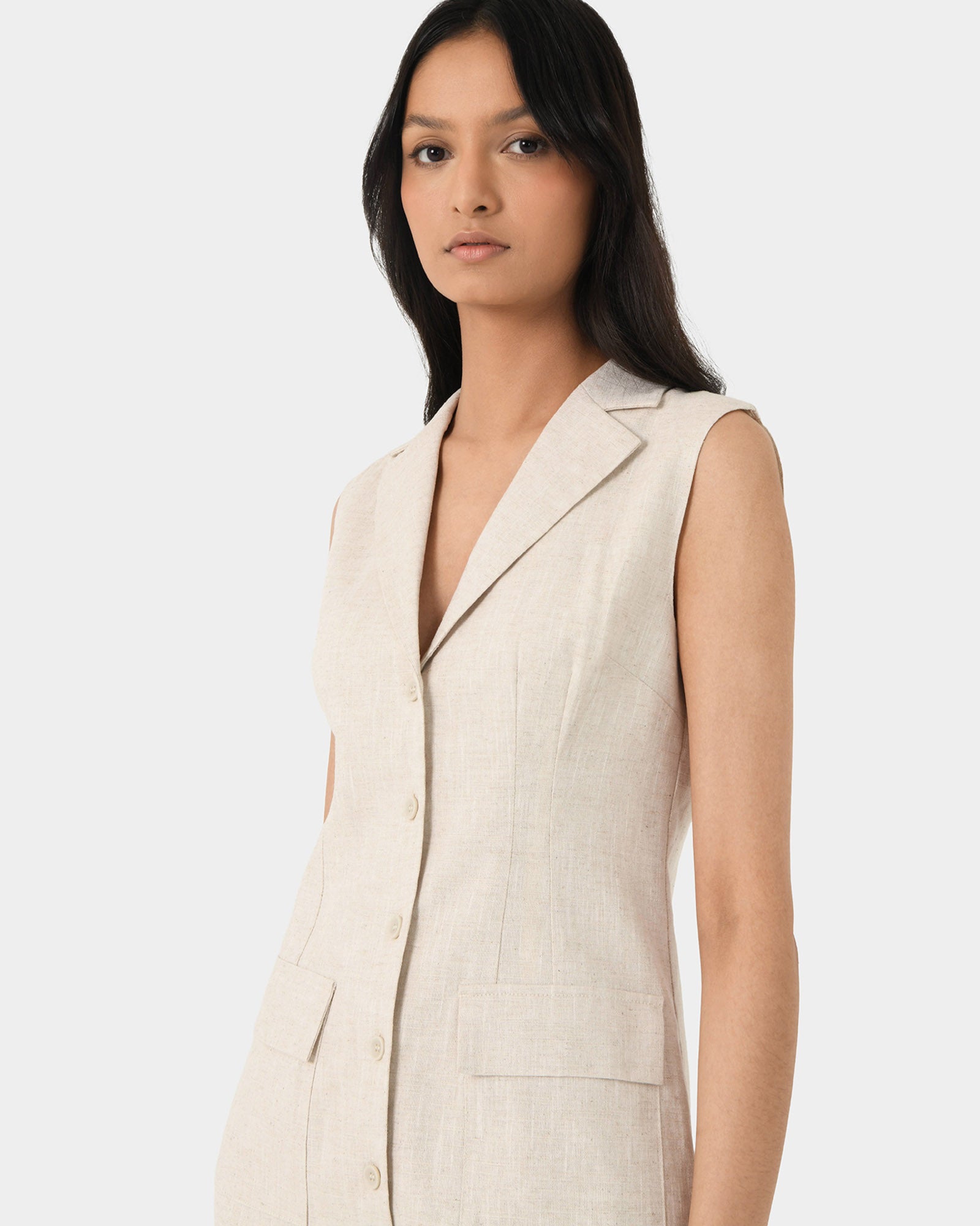 Valeria Buttoned Linen Dress