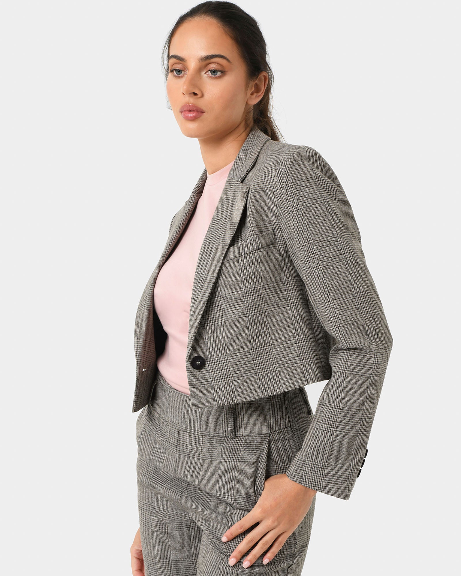 Kai Checked Crop Blazer