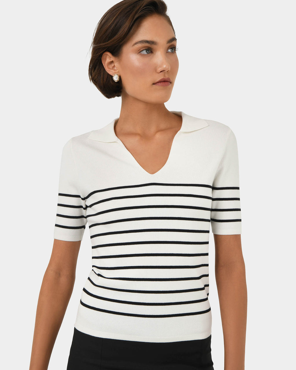 Kiki V-Neck Collar Stripe Top