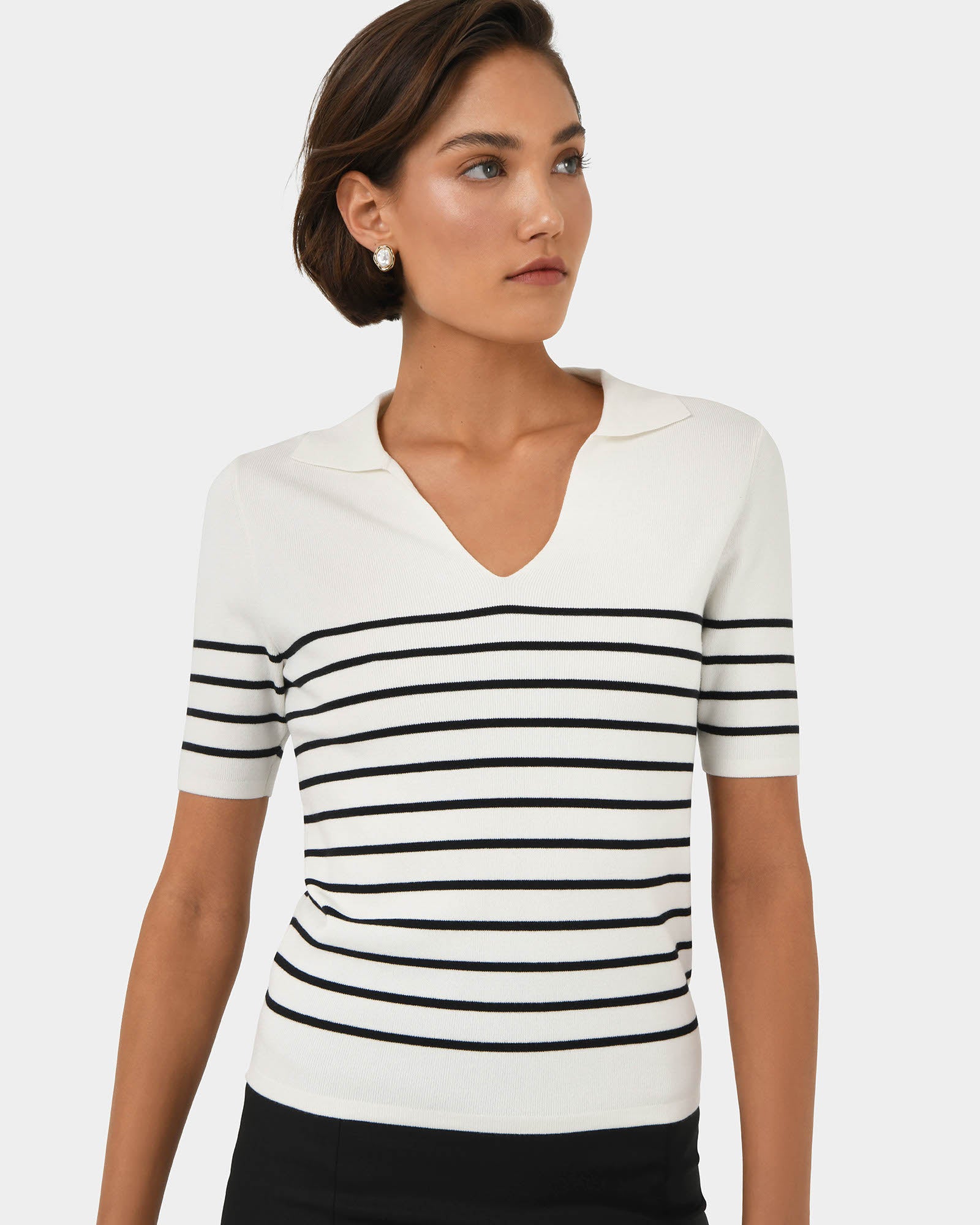 Kiki V-Neck Collar Stripe Top