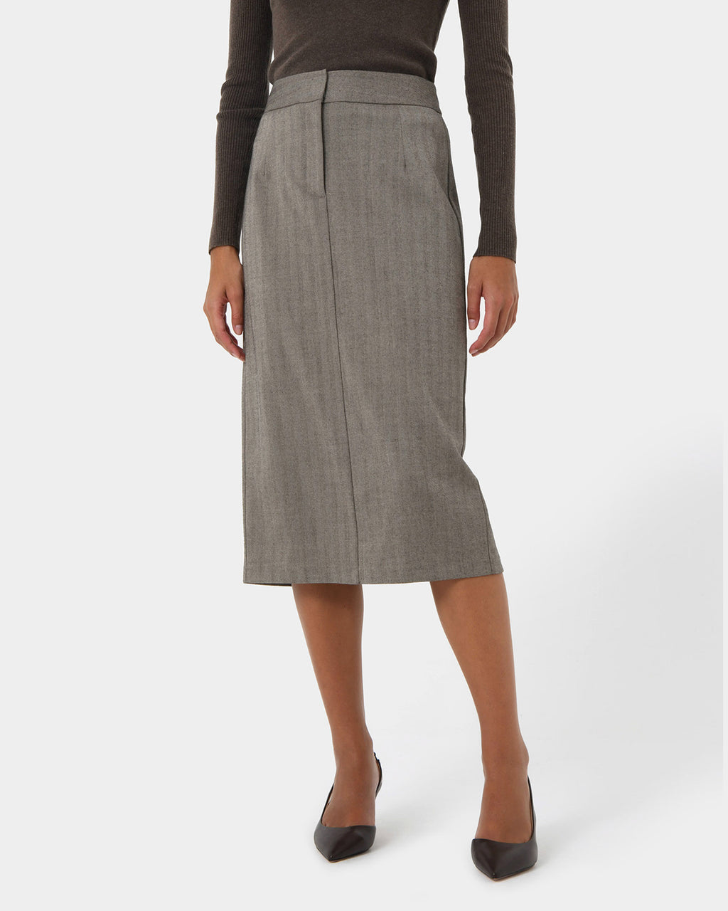 Allara Herringbone Midi Skirt