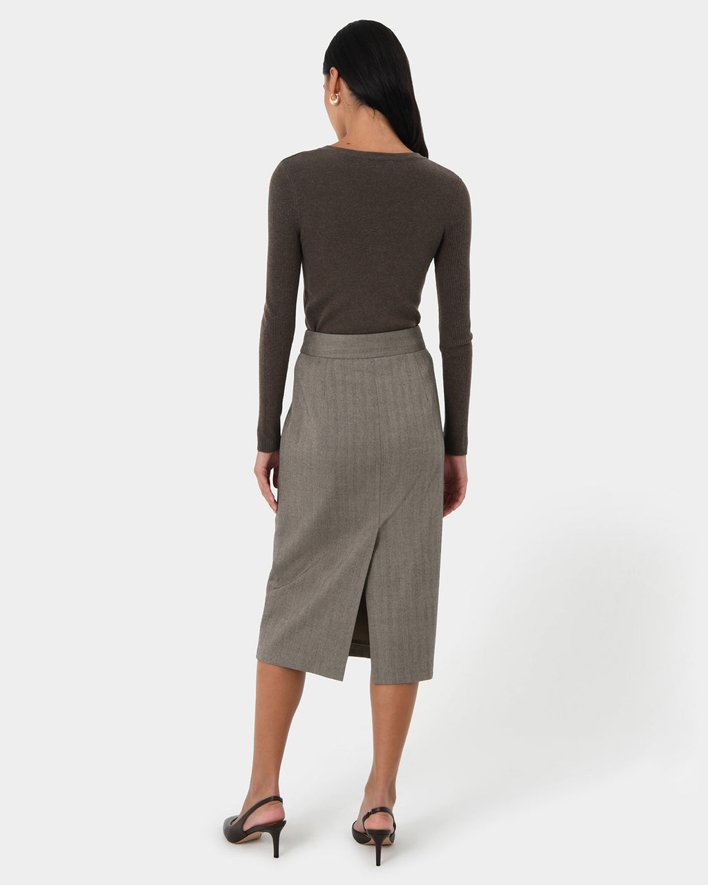 Allara Herringbone Midi Skirt