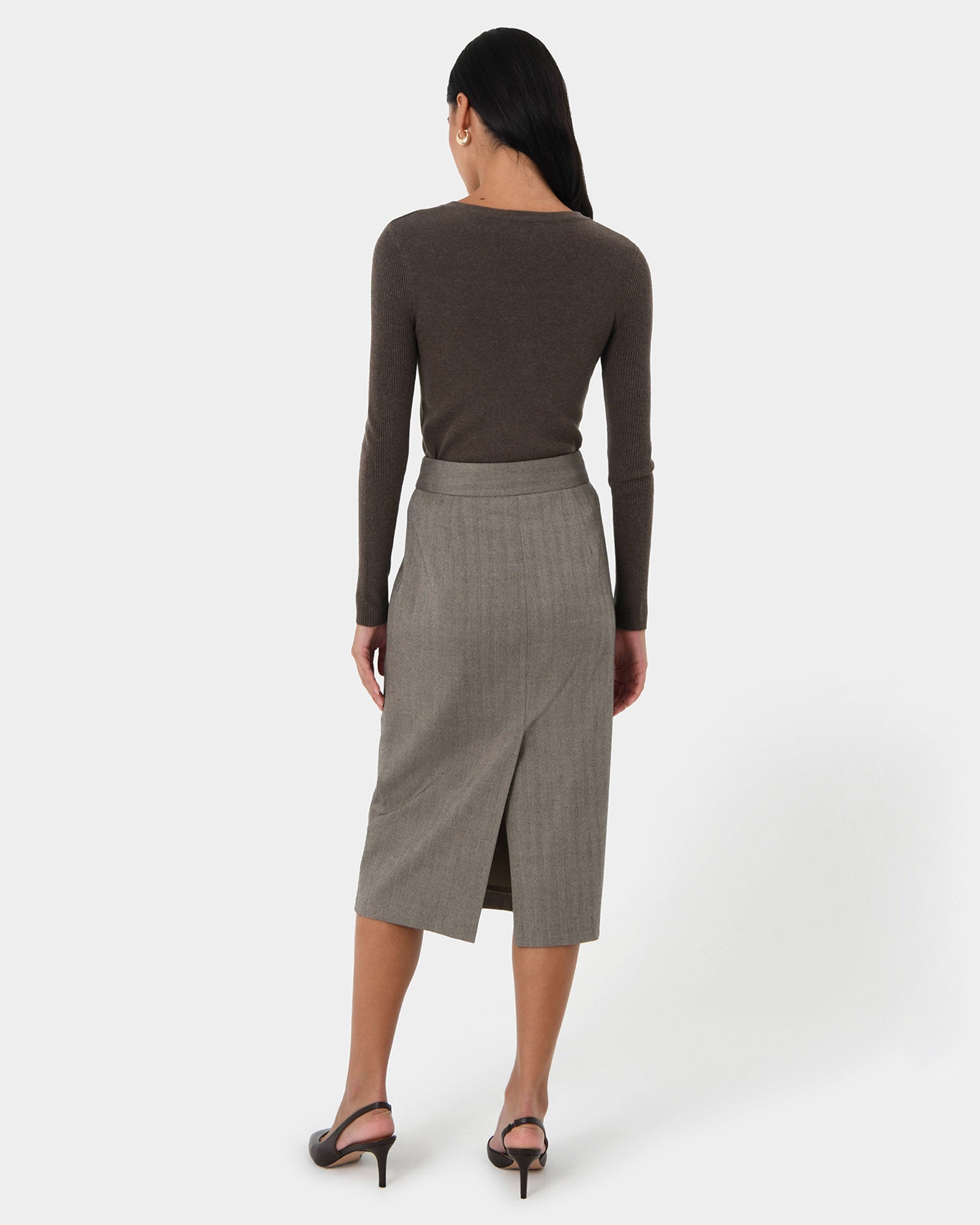 Allara Herringbone Midi Skirt