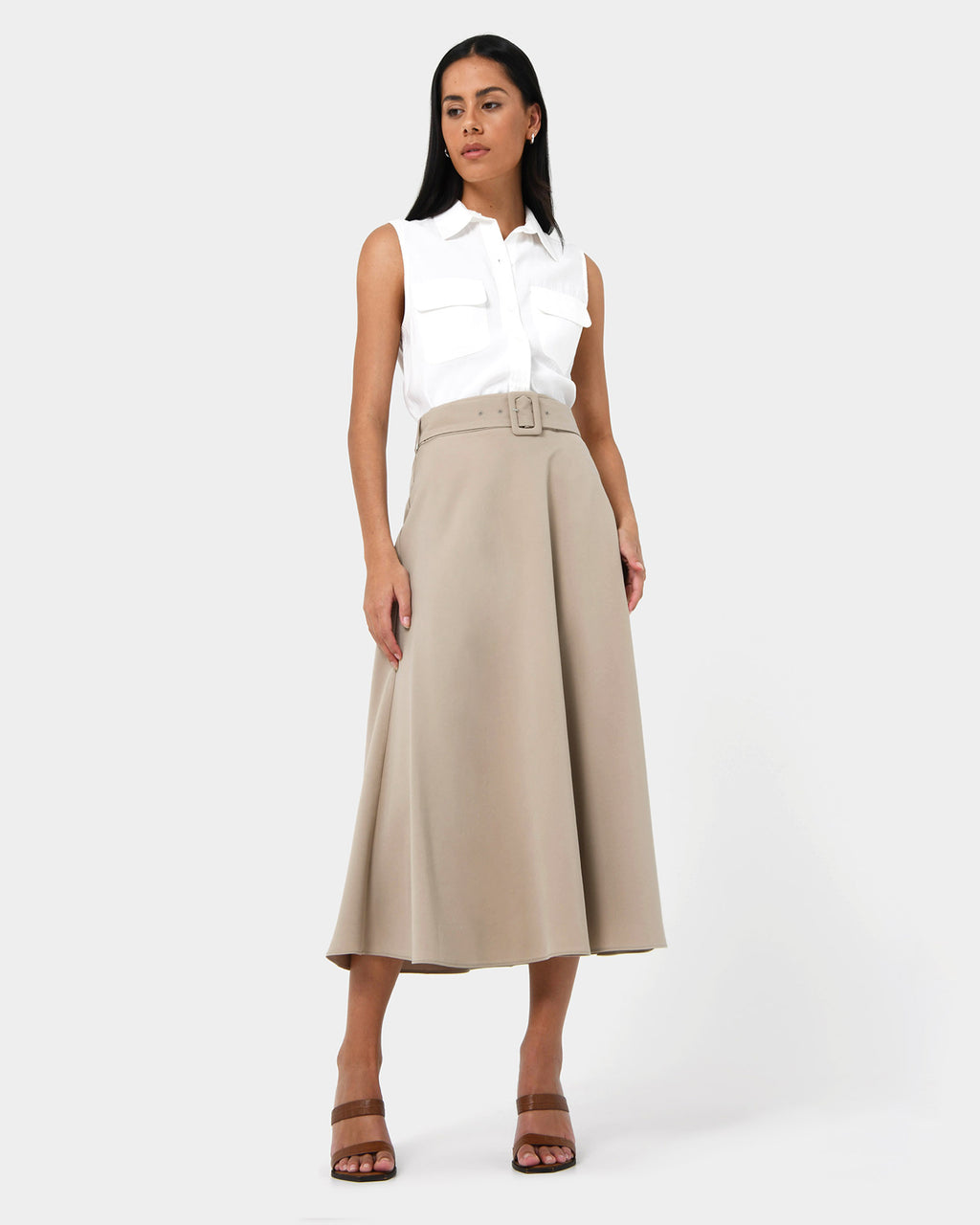 Anali Belted A-Line Skirt