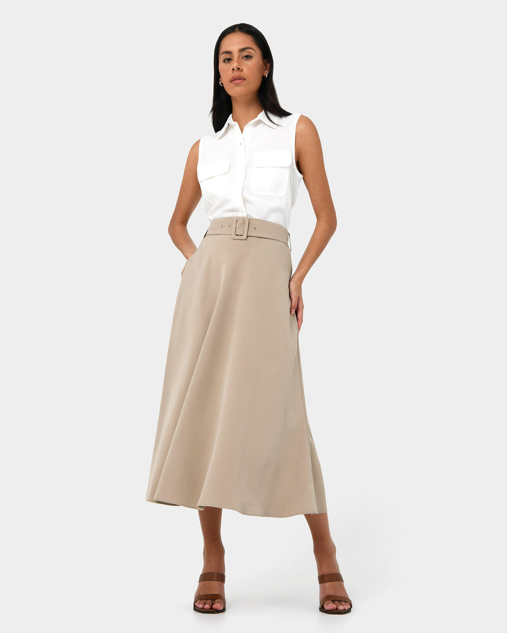 Anali Belted A-Line Skirt