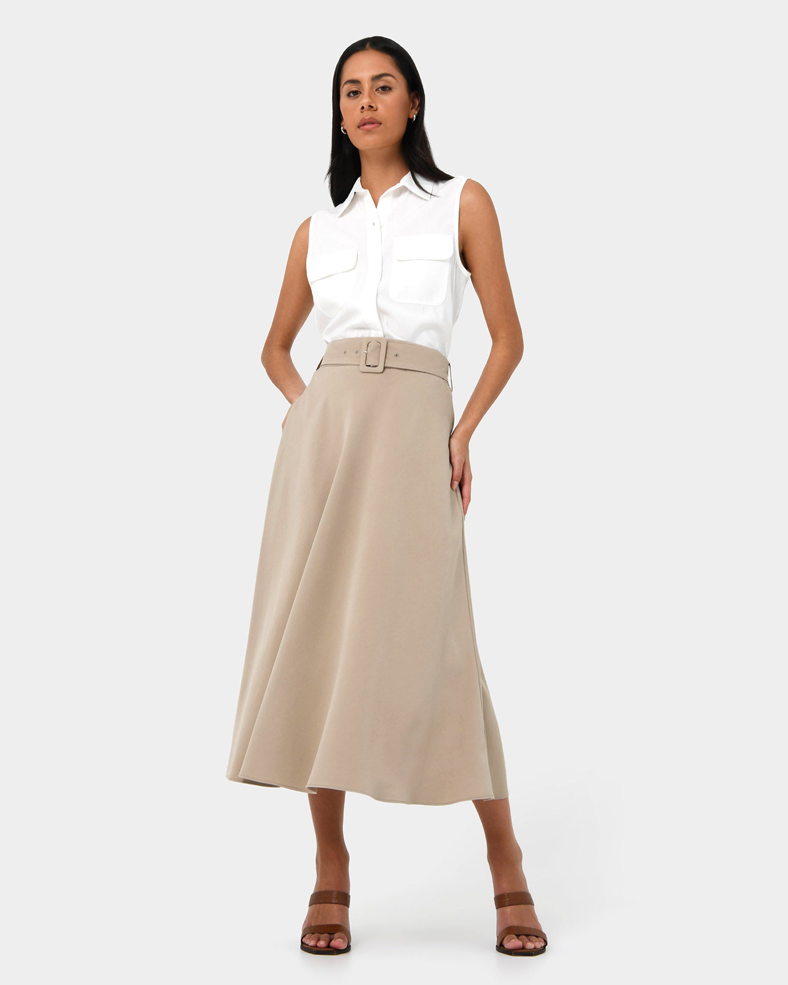 Anali Belted A-Line Skirt