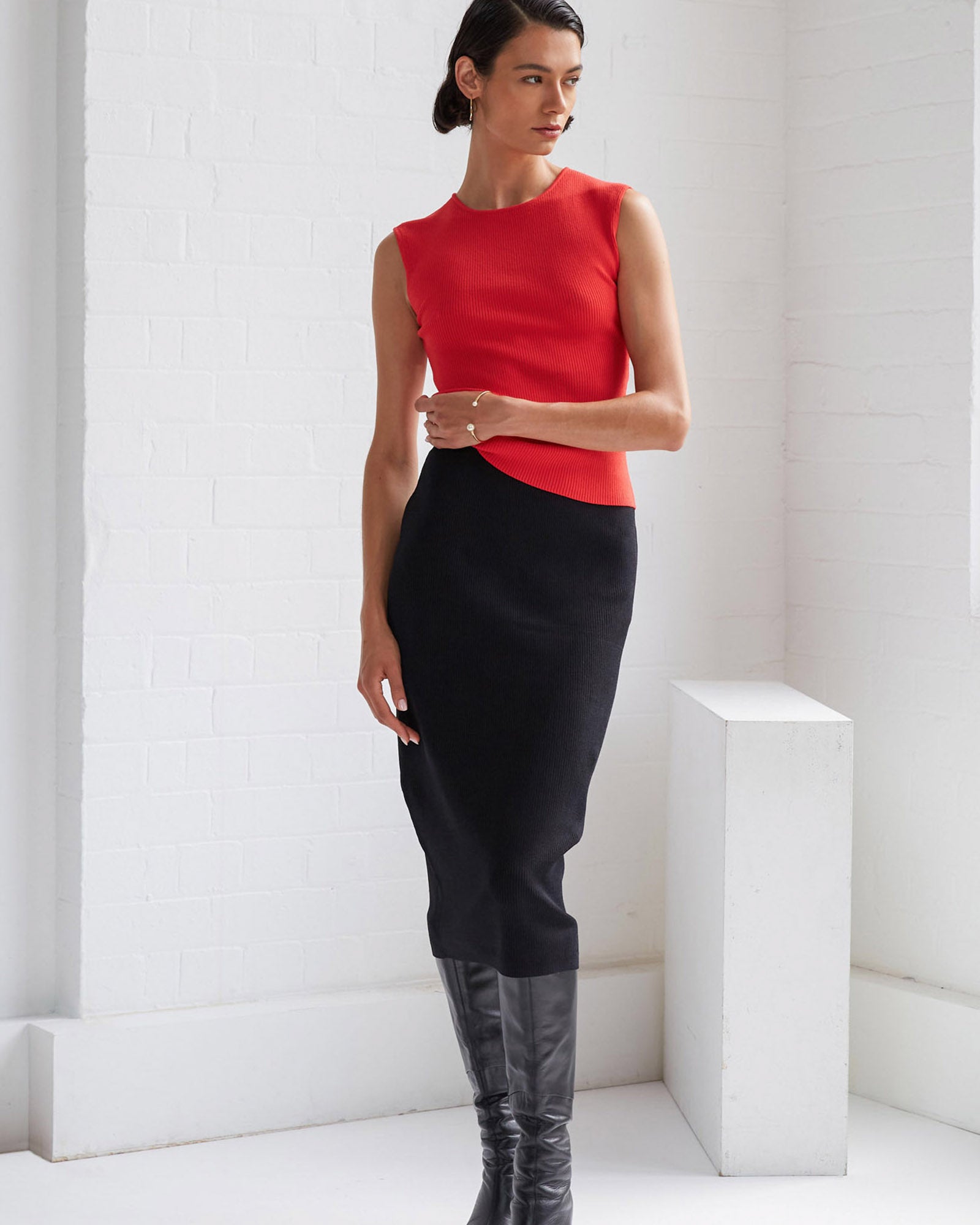 Viviana Ribbed Knit Midi Skirt