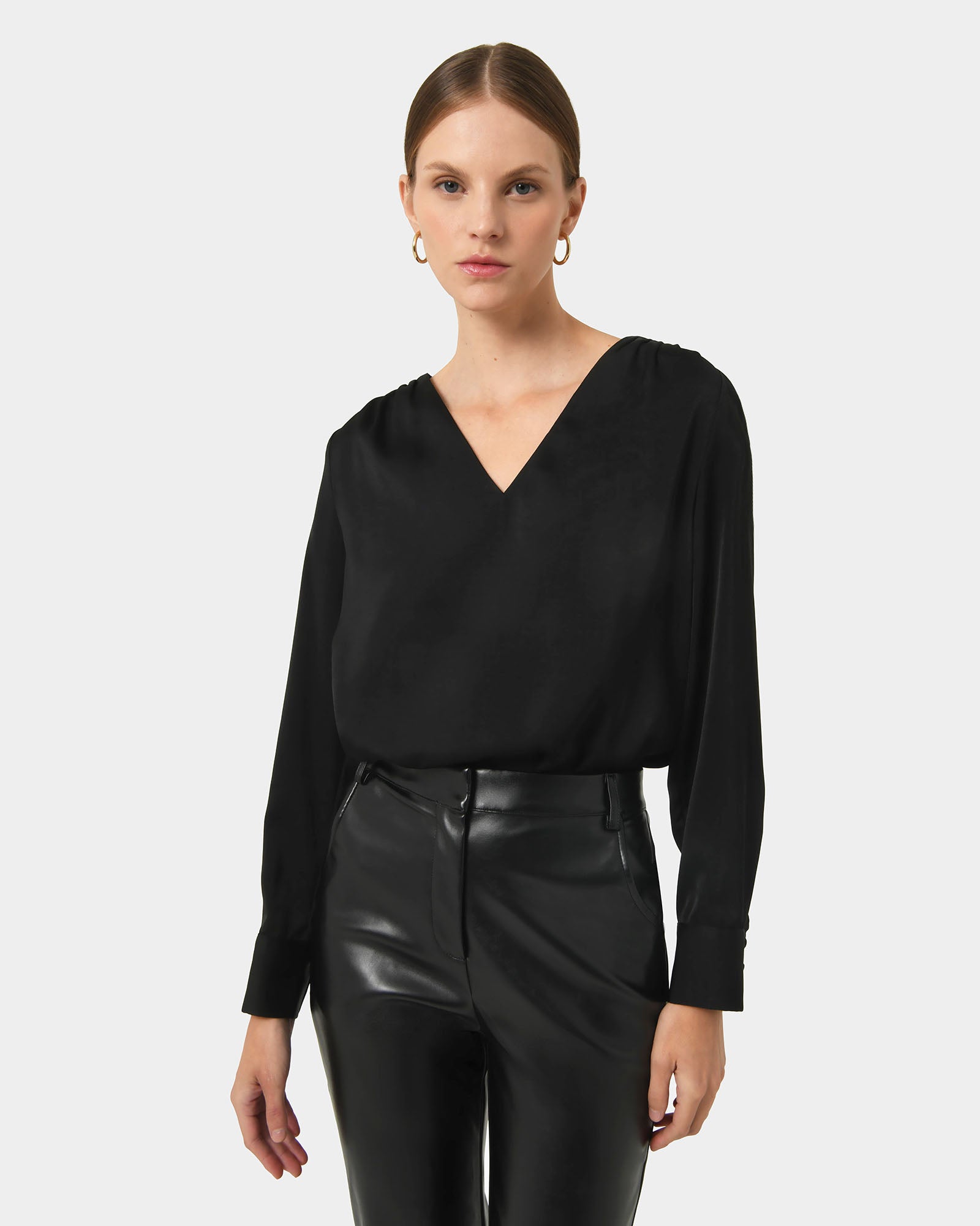 Evalynn V-Neck Satin Blouse
