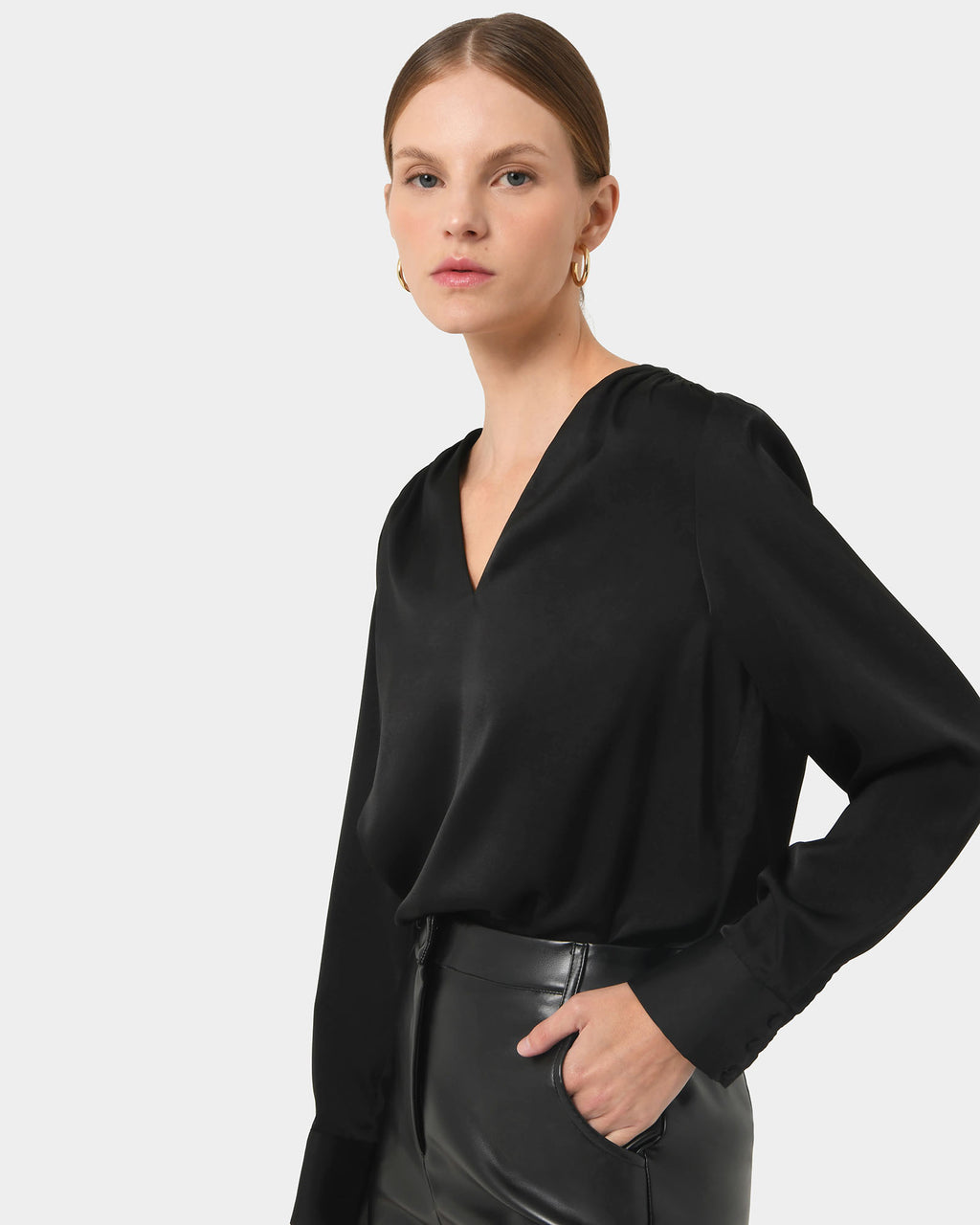 Evalynn V-Neck Satin Blouse