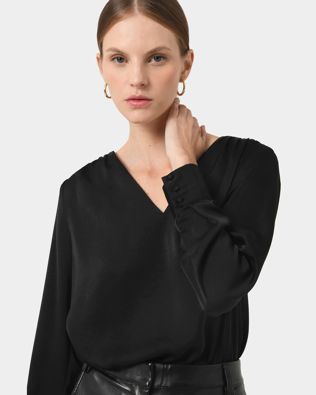Evalynn V-Neck Satin Blouse