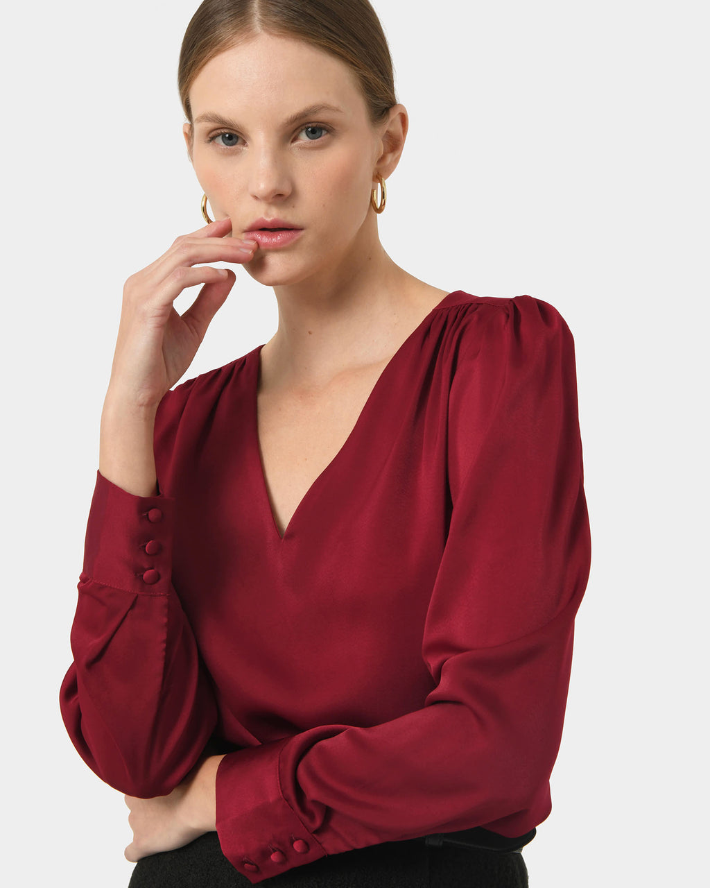 Evalynn V-Neck Satin Blouse