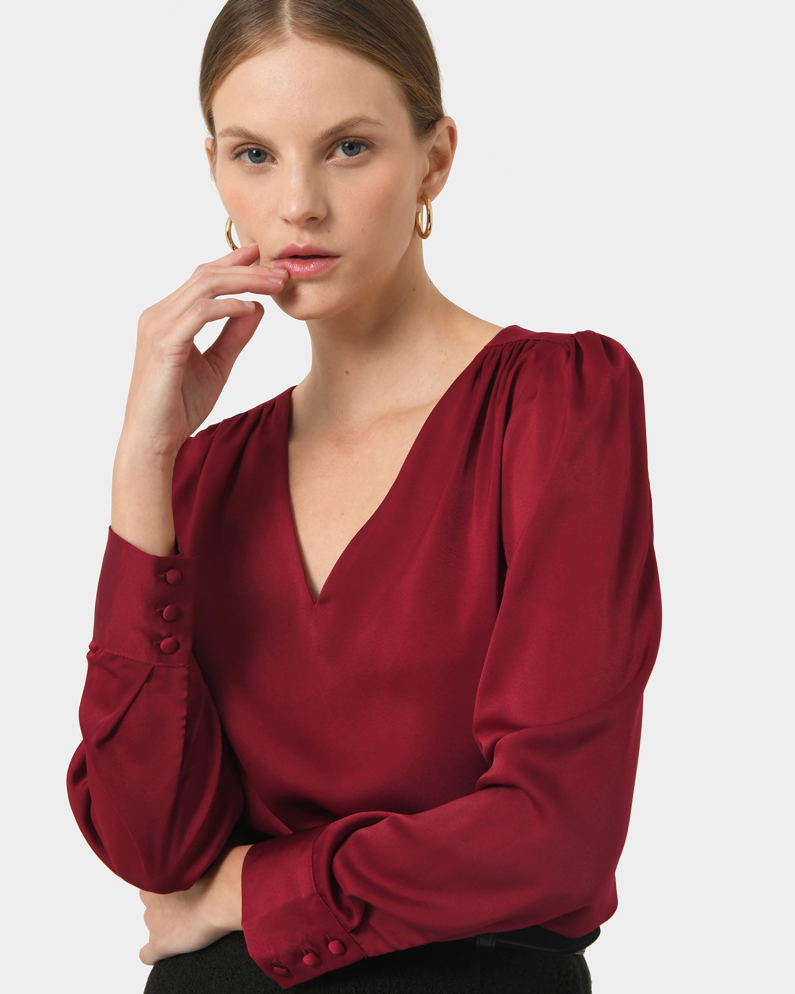 Evalynn V-Neck Satin Blouse