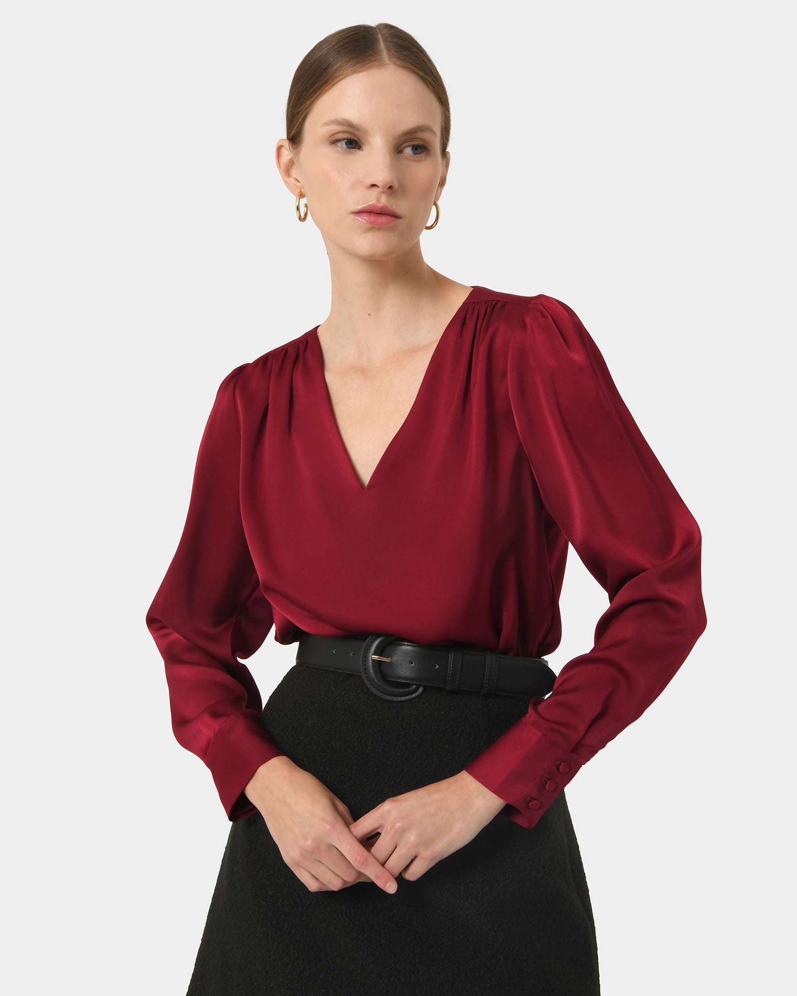 Evalynn V-Neck Satin Blouse